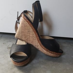 Chinese Laundry Black Cork Wedges